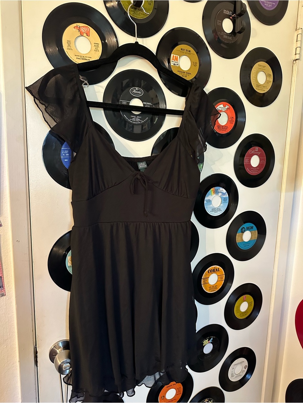 Black Flutter Sleeve Babydoll Dress